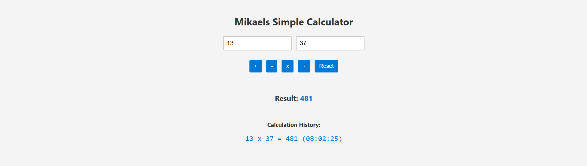 Screenshot of Calculator project